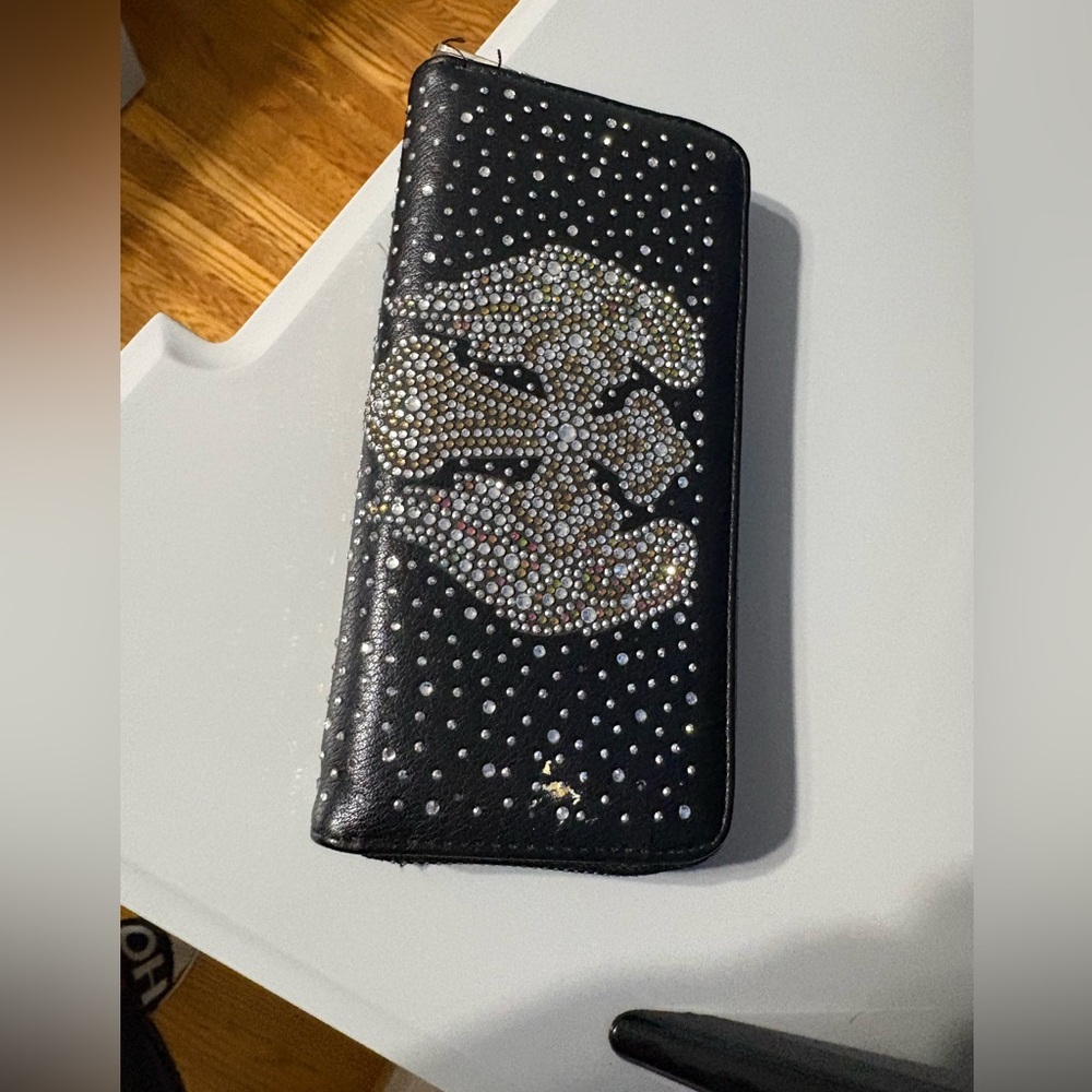 Black Rhinestone Skull Wallet Clutch